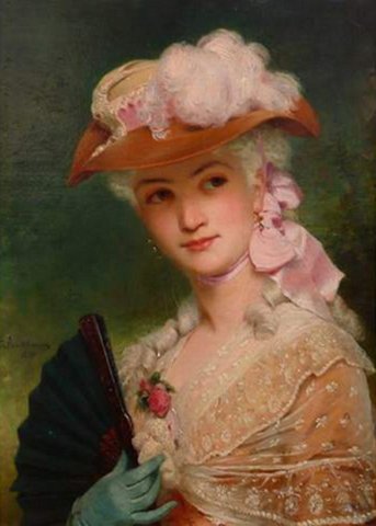 Elegant lady with a fan - Charles Édouard Boutibonne (1816–1897).
