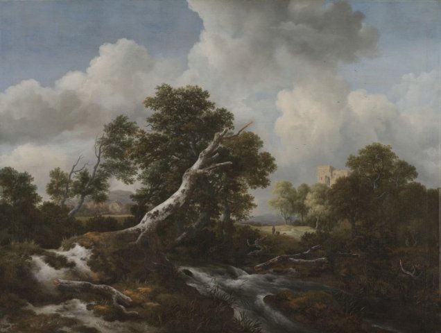 Low Waterfall in a Wooded Landscape with a Dead Beech Tree, c. 1660-1670. Jacob van Ruisdael (Dutch, 1628-1682).