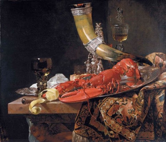 Willem Kalf (Dutch painter, 1619-1693). Still Life with Drinking Horn and Lobster, c. 1653.