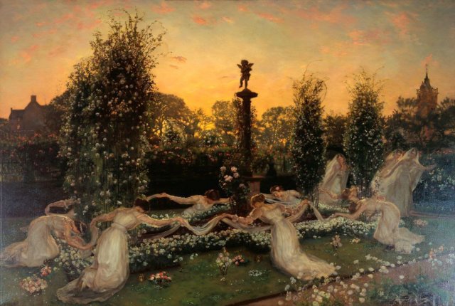 Midsummer’s Eve: A Reverence to Roses (c. 1900). John Henry Lorimer (Scottish, 1856-1936).