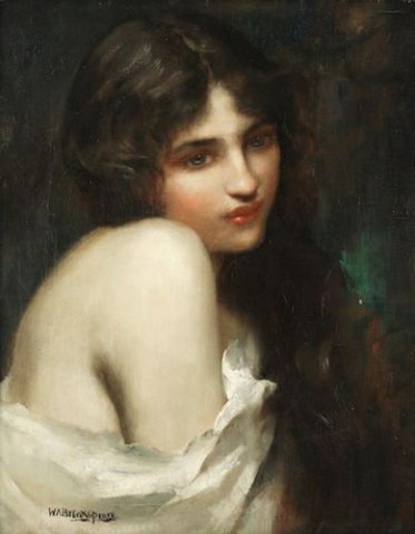 Portrait of a Young Lady with Long Dark Hair and a White Shawl. William A. Breakspeare (English, 1855-1914).