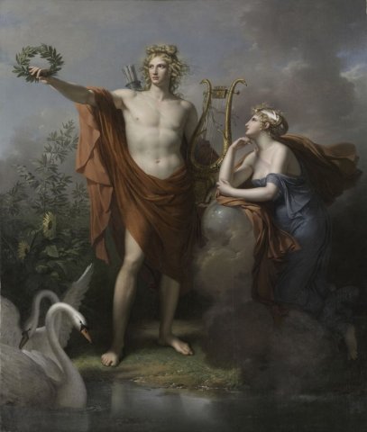 Apollo, God of Light, Eloquence, Poetry and the Fine Arts with Urania, Muse of Astronomy (1798). Charles Meynier (c. 1764-1832).
