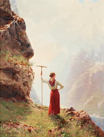 Girl in a Fjord Landscape (c. 1900). Hans Dahl (Norwegian, 1849-1937).