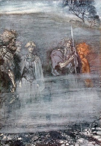 The Gods begin to lose their youth on Freia's Departure an illustration of Das Rheingold by Arthur Rackham