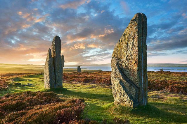 The Ring of Brodgar, a Neolithic henge and stone circle in Orkney, Scotland.