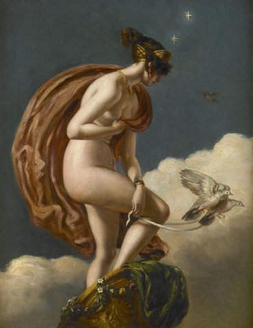 Venus in Her Chariot Driven by Two Doves. English School, 19th Century.