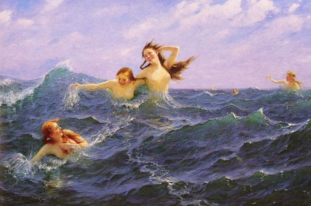 Daughters of Ægir and Rán. Hans Dahl (Norwegian, 1849-1937).