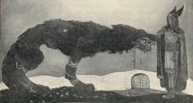 Happy Tiwesdæg everyone. The myth about Tyr and Fenrir is an interesting one. It is a clear demonstration of courage and bravery and there are many metaphors that can be made about showing fearlessne