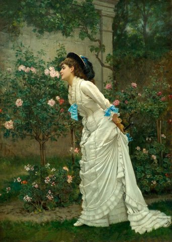 A Girl and Roses (1879). Auguste Toulmouche (French, 1829-1890)