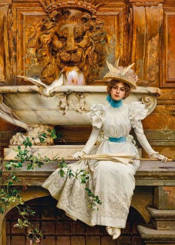 At the Fountain (The Two Doves) (1896). Vittorio Matteo Corcos (Italian, 1859-1933).