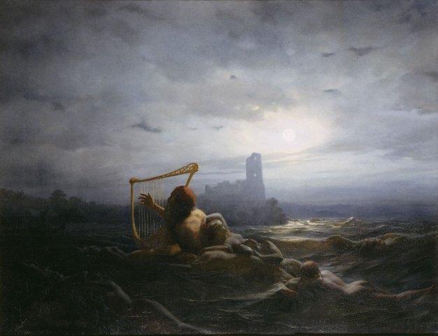 Näcken och Ägirs Döttrar (The Water-Sprite and Ägir's Daughters) (1850). Nils Blommér (Swedish, 1816-1853).