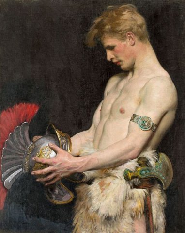 Germanic Warrior With a Helmet (1902). Osmar Schindler (German, 1867-1927).