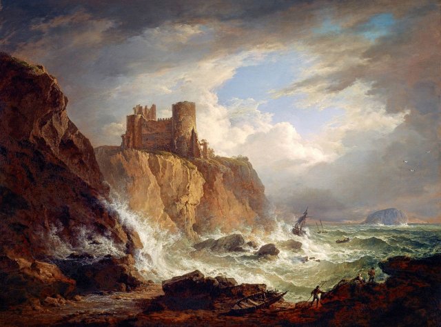 A View of Tantallon Castle with the Bass Rock (1816). Alexander Nasmyth (Scottish, 1758-1840).