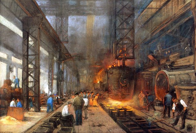 __The casting of iron in blocks__ (1890) by Dutch painter Herman Heijenbrock