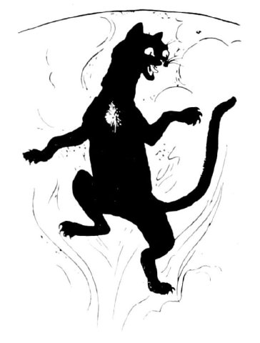 The Cat Sith is a fairy creature from Celtic Mythology, said to resemble a large black cat with a white spot on its chest.
On Samhain, it was believed that a Cat Sìth would bless any house that