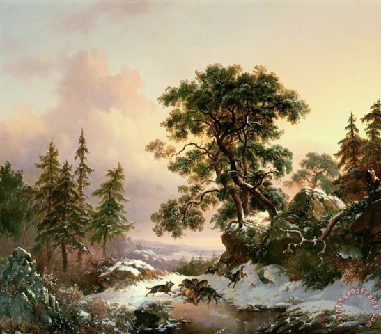 Wolves in a Winter Landscape by Frederik Marianus Kruseman