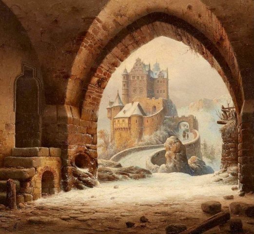 An Archway with a View of a Medieval Castle (1865). Wilhelm Steuerwaldt (German, 1815-1871).