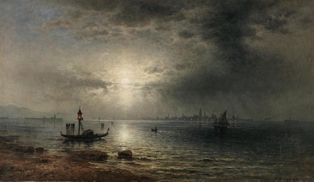Vollmond über der Lagune von Venedig (Full Moon Over the Venice Lagoon) (1891). Karl Heilmayer (German, 1829-1908).