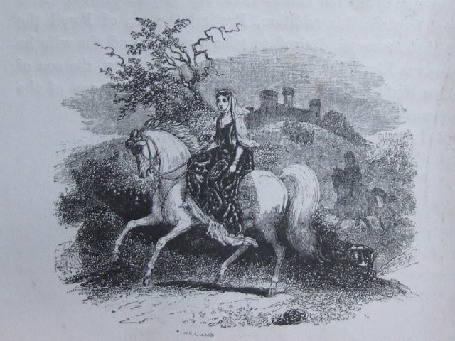 Rhiannon riding in Arberth. From The Mabinogion. Edward Williams, English artist.