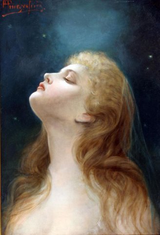 A Profile of a Woman Looking at the Stars. Alois Heinrich Priechenfried (Austrian, 1867-1953).