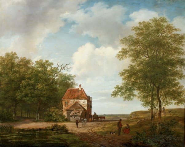 A Farmhouse in Summer With Eeveral Figures. Andreas Schelfhout (Dutch, 1787-1870).