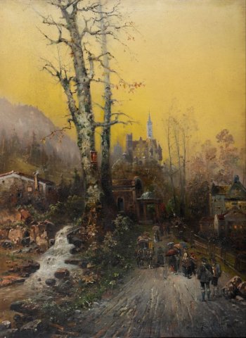 Bayrische Burglandschaft bei Dämmerung (Bavarian Castle Landscape at Dusk) (1900). Robert Alott (Austrian, 1850-1910).