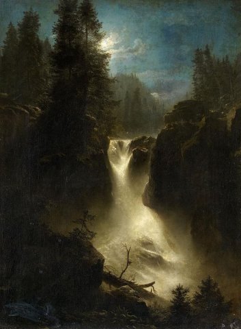 Moonlit Alpine Landscape. Oswald Achenbach (German, 1827-1905).