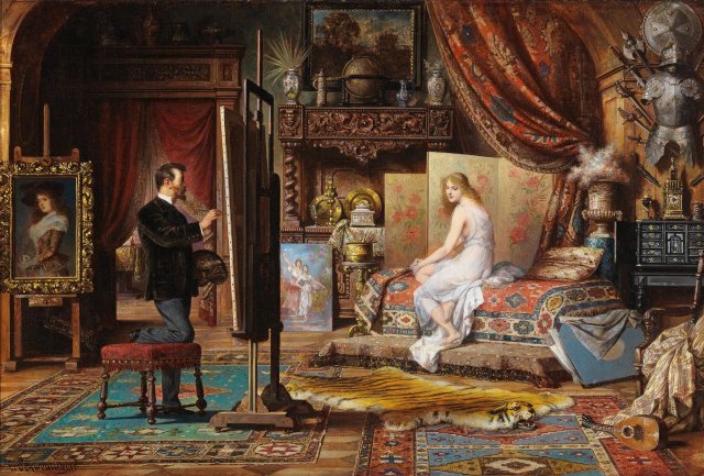 The Artist and His Model (19th century). Carl Schweninger Jr. (Austrian, 1854-1903).