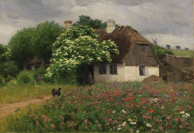 Farmhouse With Meadow Flowers (1909). Hans Andersen Brendekilde (Danish, 1857-1942).