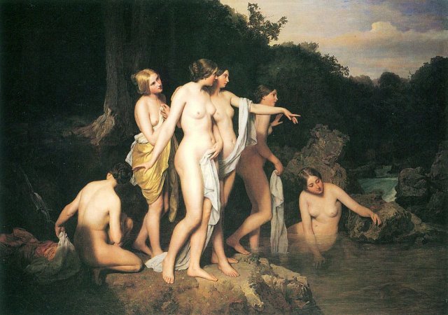 Women Bathing at the Brook (1848). Ferdinand Georg Waldmüller (Austrian, 1793-1865).