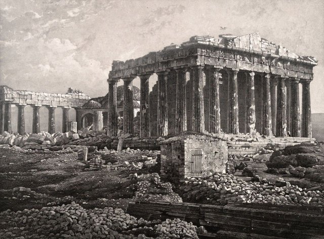 The first image of the Parthenon after the presentation of the Daguerreotype in August 1839.
