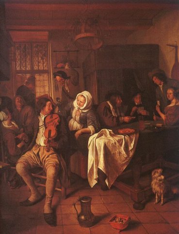 Inn with Violinist & Card Players (1668). Jan Steen (Dutch, 1626-1679).