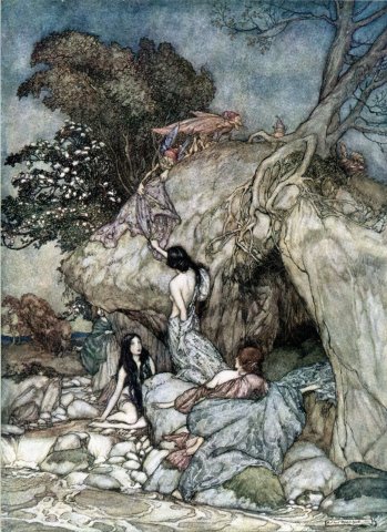 Girls by a Stream (1906). Arthur Rackham (English, 1867-1939).