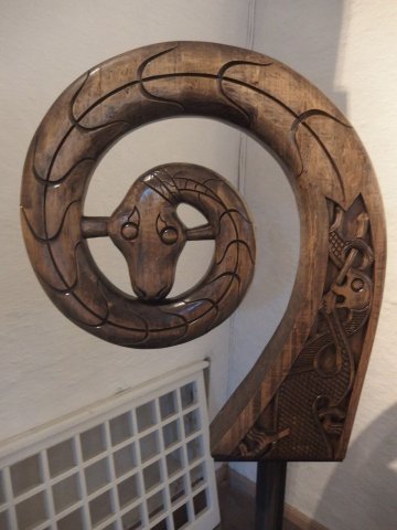 Figurehead for the Oseberg viking age ship found in Norway.