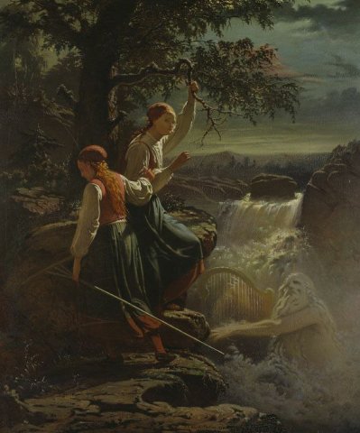 "Two Peasant Girls Listening to the Strömkarlen Play." Johan Zacharias Blackstadius (14 March (1816-1898, Swedish painter).
Fossegrim, also known simply as the grim (Norwegian) or Strömkarlen (S