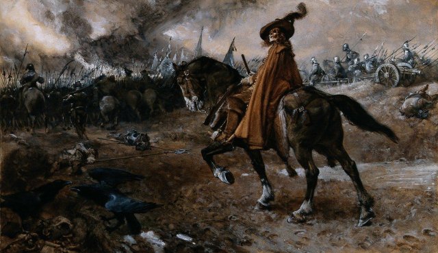 Death as General Rides a Horse on a Battlefield, 1911. Edgar Bundy (English, 1862-1922).