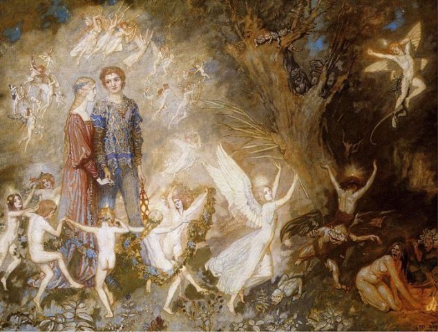 Yorinda and Yoringel in the Witch's Woods. John Duncan (Scottish, 1866-1945).