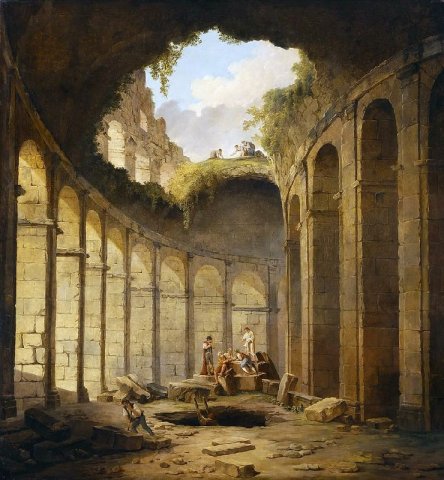 Hubert Robert (1733-1808):
1. The Old Temple (c. 1787-88).
2. The Colosseum (1790).
