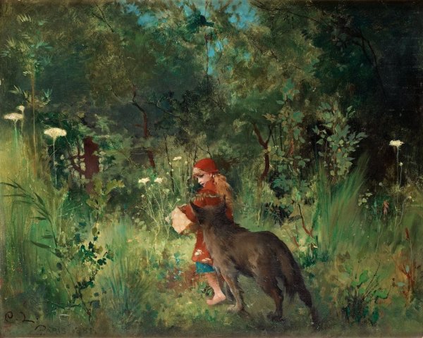 Little Red Riding Hood and the Wolf in the Forest (1881). Carl Olof Larsson (Swedish, 1853-1919).