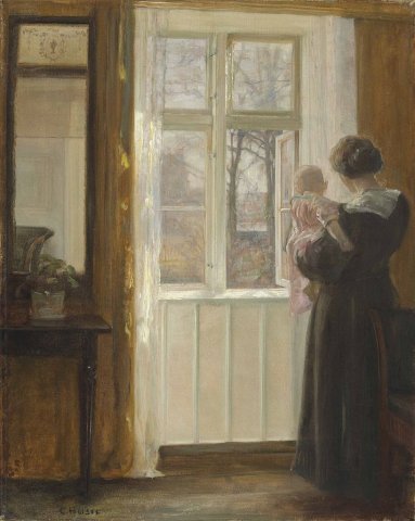 A Mother and Child at a Window (c. 1900). Carl Vilhelm Holsøe (Danish, 1863-1935).