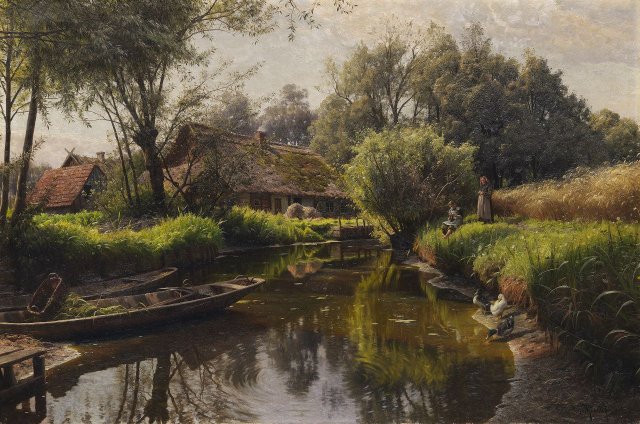 River Landscape in the Spreewald (1912). Peder Mørk Mønsted (Danish, 1859-1941).
