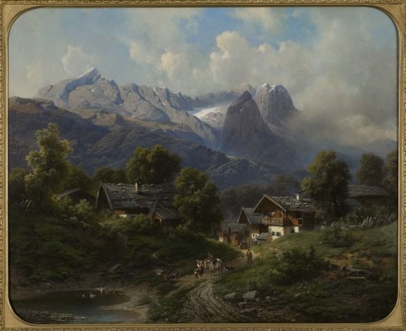 Partenkirchen in Bavaria at Sunrise. Karl Millner (German, 1825-1895).