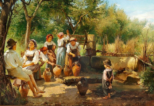 Piger hente Vand ved Brønden ved Middagstid (Young Women Fetching Water at the Well at Noon) (1886). Edvard Petersen (Danish, 1841-1911).
