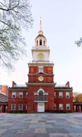 Independence Hall, Philadelphia, Pennsylvania, United States, where both the Declaration of Independence and the US Constitution were debated and adopted.