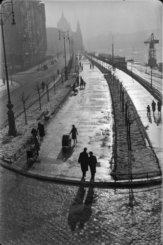 Danube Bank Near the Parliament. Budapest, 1930's.