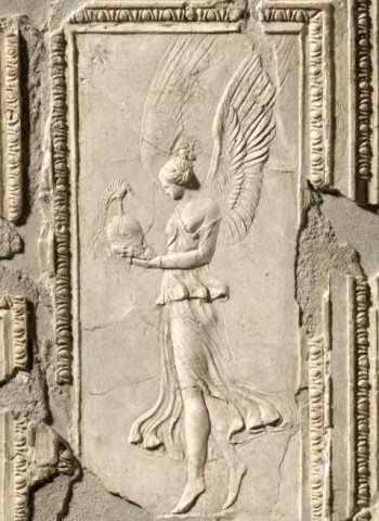 Winged Athena holding a helmet unearthed inside an Etruscan villa c. 100 BC. National Museum Rome.