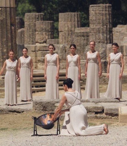 Olympic flame lighting ceremony in Olympia, Greece.