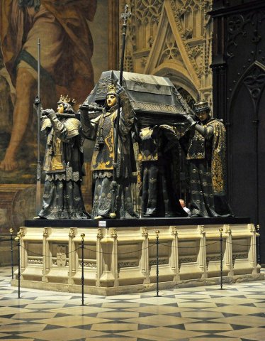 The tomb of Christopher Columbus, held aloft by four allegorical figures representing the four kingdoms of Spain during Columbus’ life, Castille, Aragon, Navara, and Leon.