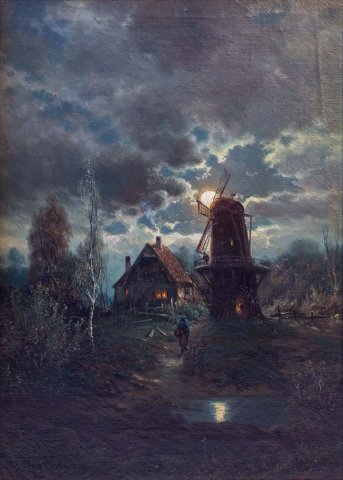Moonlit Harbor Scene. Friedrich Heydendahl (German, 1844-1906).