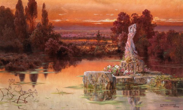 Sunset in the Pontine Marshes (c. 1900). Enrique Serra Auqué (Spanish, 1859-1918).